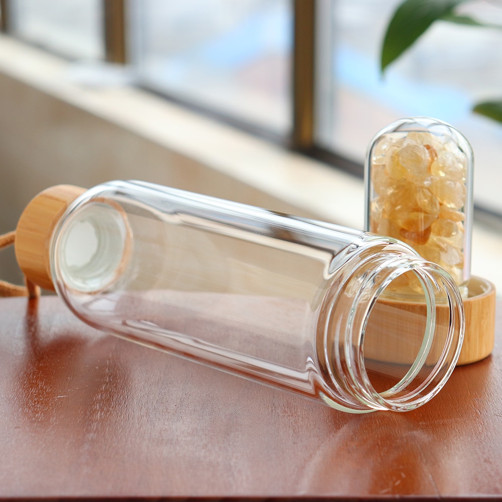 Natural Crystal Gemstone Glass Water Bottle Natural Crystal Gemstone Glass Water Bottle