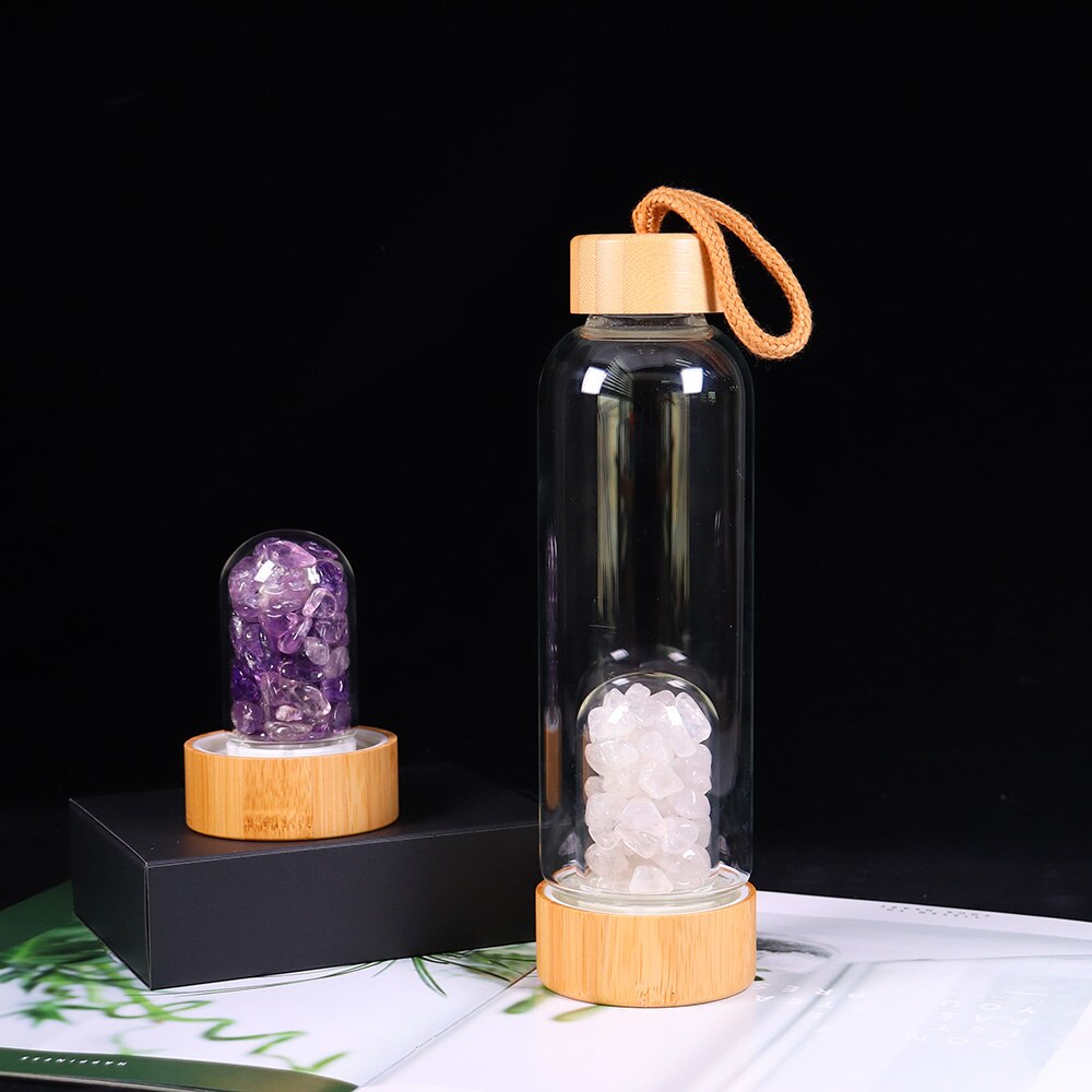 Natural Crystal Gemstone Glass Water Bottle Natural Crystal Gemstone Glass Water Bottle