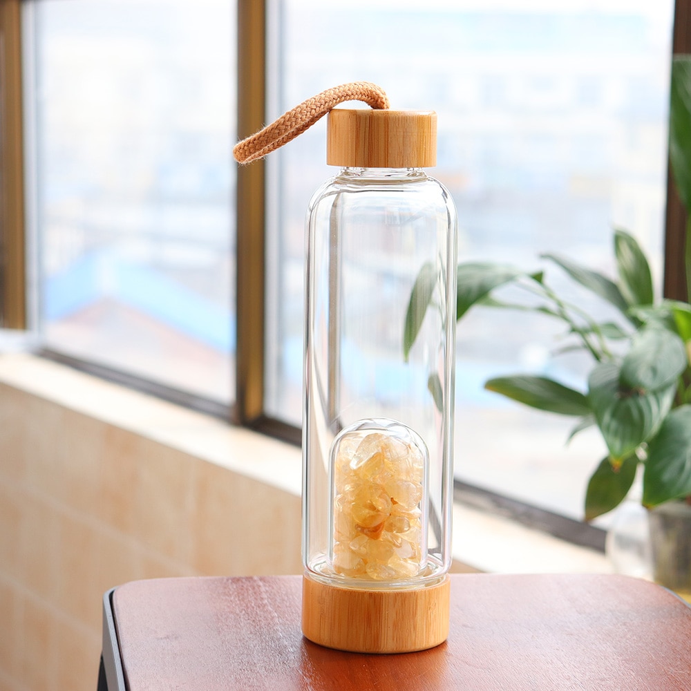 Natural Crystal Gemstone Glass Water Bottle Natural Crystal Gemstone Glass Water Bottle