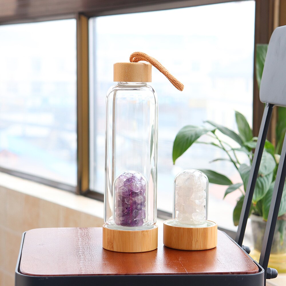 Natural Crystal Gemstone Glass Water Bottle Natural Crystal Gemstone Glass Water Bottle