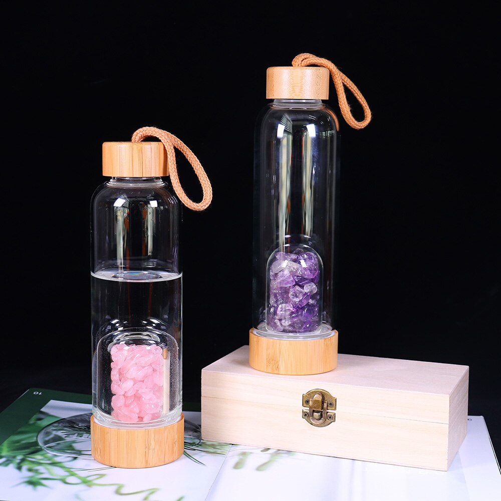 Natural Crystal Gemstone Glass Water Bottle Natural Crystal Gemstone Glass Water Bottle