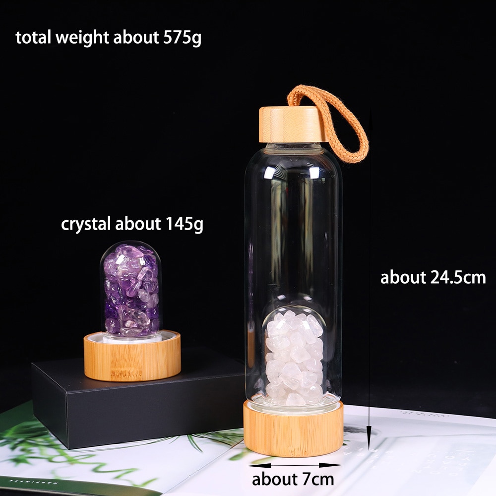 Natural Crystal Gemstone Glass Water Bottle Natural Crystal Gemstone Glass Water Bottle