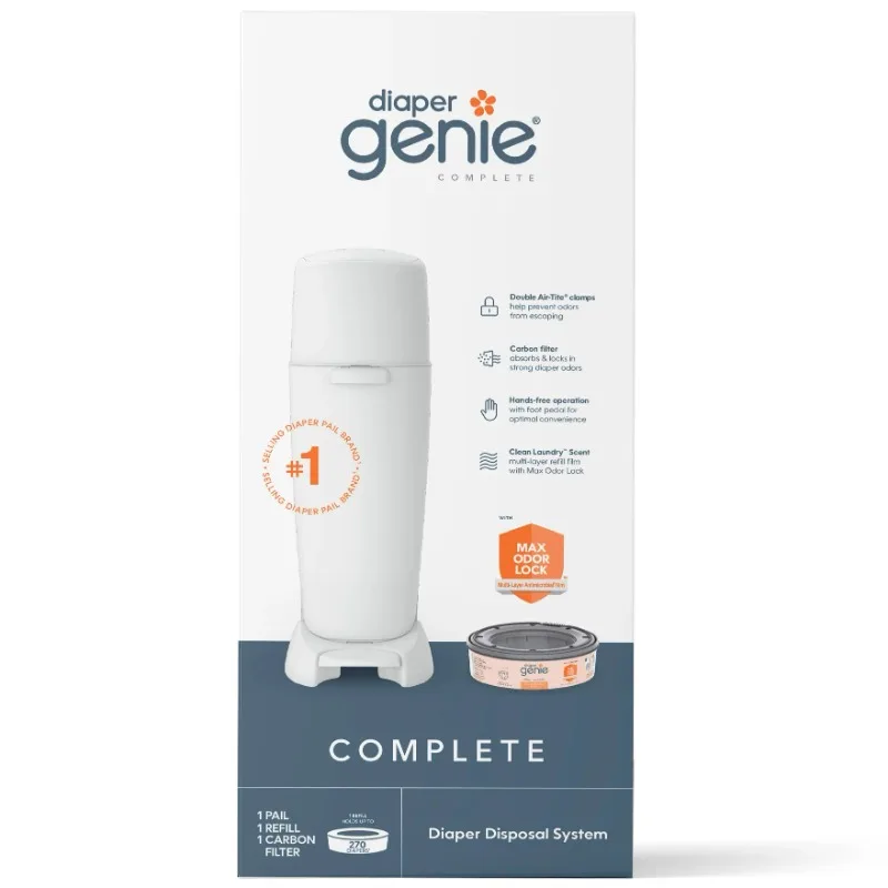 Diaper Genie Complete Diaper Pail (White) Odor Control, 1 Diaper Trash Can, 1 Refill, 1 Filter Diaper Genie Complete Diaper Pail (White) Odor Control, 1 Diaper Trash Can, 1 Refill, 1 Filter