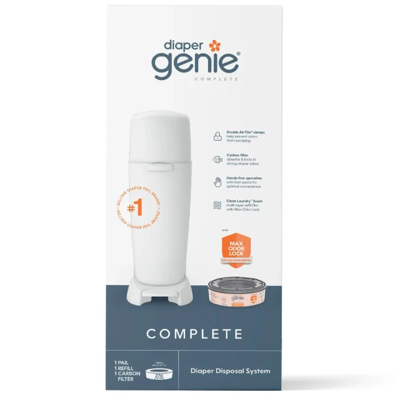 Diaper Genie Complete Diaper Pail (White) Odor Control, 1 Diaper Trash Can, 1 Refill, 1 Filter Diaper Genie Complete Diaper Pail (White) Odor Control, 1 Diaper Trash Can, 1 Refill, 1 Filter