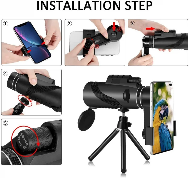 80X100 HD Powerful Monocular Telescope Phone Camera Zoom Starscope Tripod Telescope Phone Clip for Outdoor Camping Accessories 80X100 HD Powerful Monocular Telescope Phone Camera Zoom Starscope Tripod Telescope Phone Clip for Outdoor Camping Accessories