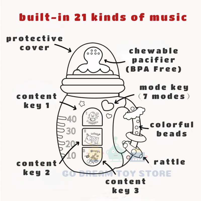 Baby Musical Feeding Bottle Pacifier Newborn Soft Teether Rattles Educational Toy Mobile Rattles Toys 0-12M Soothing Vocal Music Baby Musical Feeding Bottle Pacifier Newborn Soft Teether Rattles Educational Toy Mobile Rattles Toys 0-12M Soothing Vocal Music