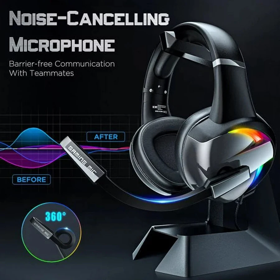 RGB Gaming Headset with Noise Canceling Microphone Surround Sound LED Headphones for PS5 PS4 Xbox One PC Laptop Mac Computer PC RGB Gaming Headset with Noise Canceling Microphone Surround Sound LED Headphones for PS5 PS4 Xbox One PC Laptop Mac Computer PC