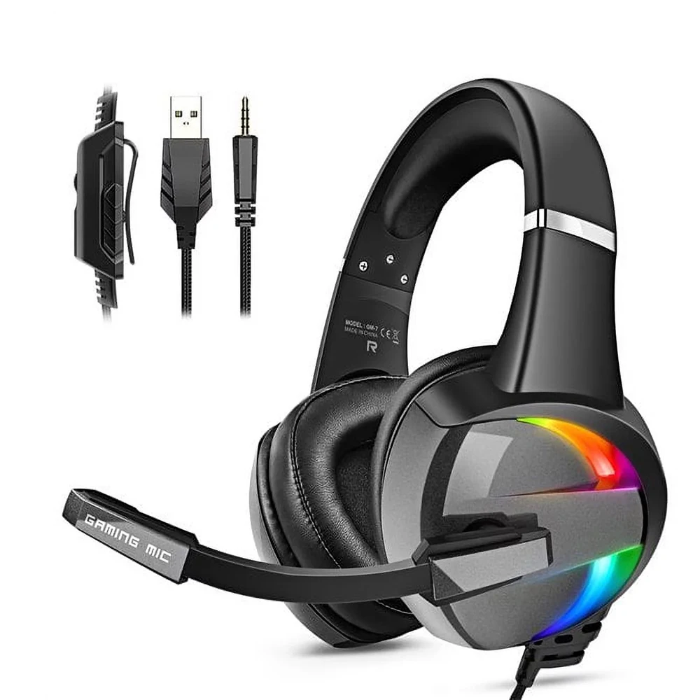 RGB Gaming Headset with Noise Canceling Microphone Surround Sound LED Headphones for PS5 PS4 Xbox One PC Laptop Mac Computer PC RGB Gaming Headset with Noise Canceling Microphone Surround Sound LED Headphones for PS5 PS4 Xbox One PC Laptop Mac Computer PC