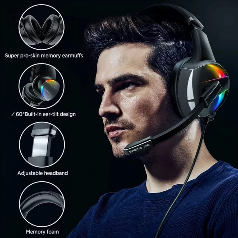 RGB Gaming Headset with Noise Canceling Microphone Surround Sound LED Headphones for PS5 PS4 Xbox One PC Laptop Mac Computer PC RGB Gaming Headset with Noise Canceling Microphone Surround Sound LED Headphones for PS5 PS4 Xbox One PC Laptop Mac Computer PC