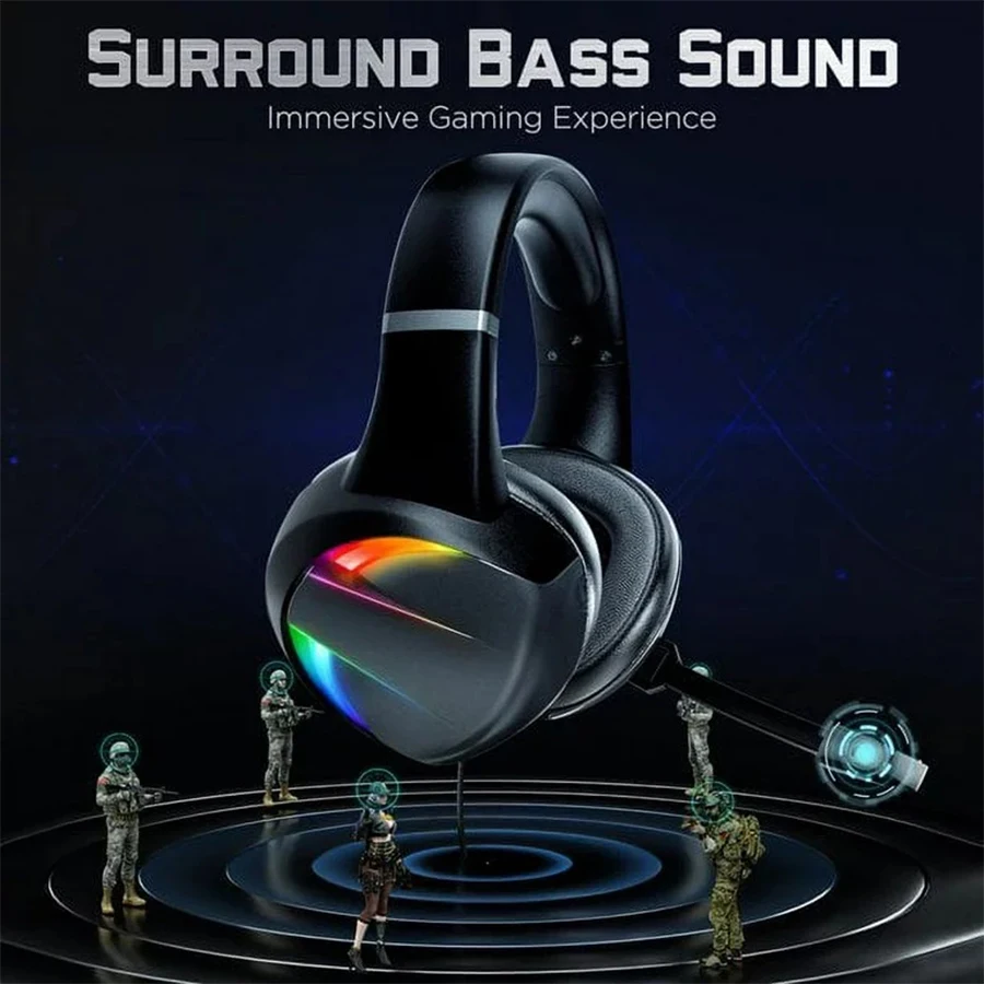RGB Gaming Headset with Noise Canceling Microphone Surround Sound LED Headphones for PS5 PS4 Xbox One PC Laptop Mac Computer PC RGB Gaming Headset with Noise Canceling Microphone Surround Sound LED Headphones for PS5 PS4 Xbox One PC Laptop Mac Computer PC