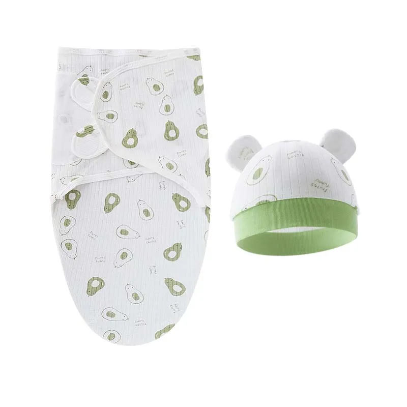 Summer Newborn Swaddle Blanket Wrap Hat Set Baby Bedding Receiving Blankets Thin Muslin Infant Sleeping Bag 0-6M Baby Item