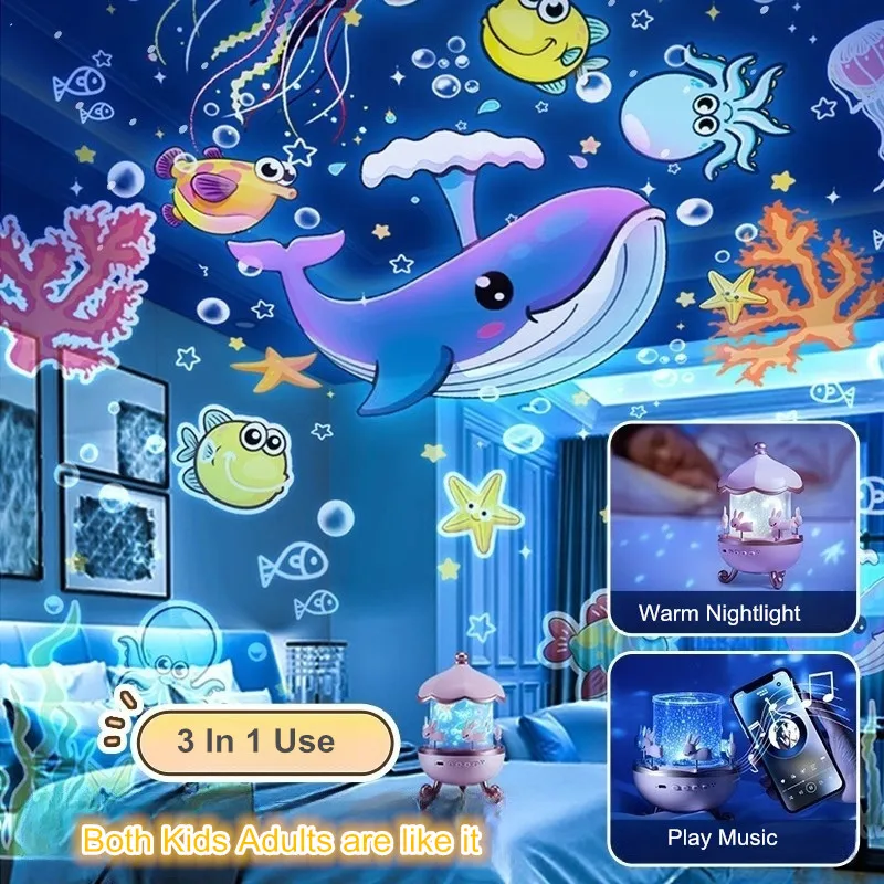Projector Night Light with Speaker for Kids Room Decor 12 Films Kawaii Ocean Projection Nightlights For Baby Bedroom Gifts Projector Night Light with Speaker for Kids Room Decor 12 Films Kawaii Ocean Projection Nightlights For Baby Bedroom Gifts