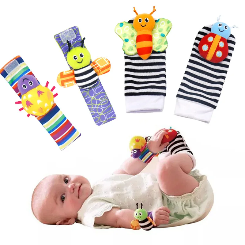 0-12 Months Baby Rattles Toys Animal Socks Wrist Strap +Rattle Baby Foot Socks Bug Wrist Strap Toddler Socks Pacifier Toys