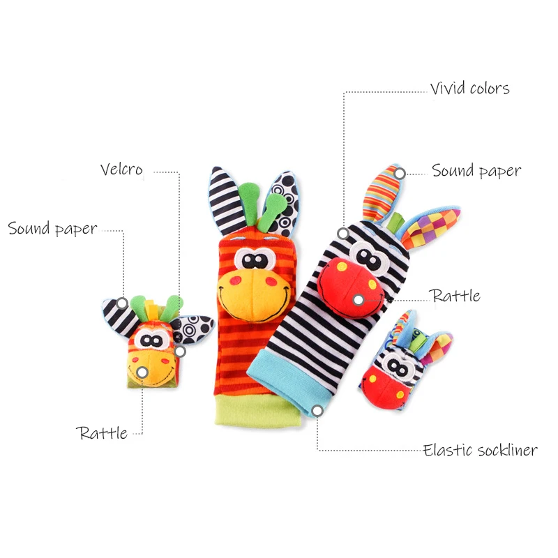 0-12 Months Baby Rattles Toys Animal Socks Wrist Strap +Rattle Baby Foot Socks Bug Wrist Strap Toddler Socks Pacifier Toys