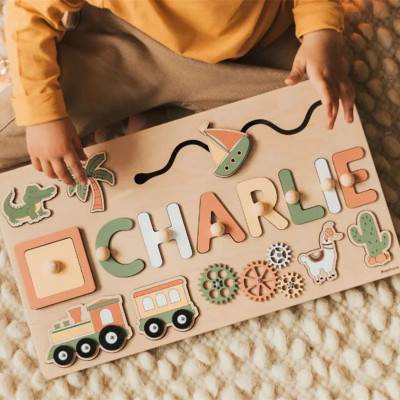 Montessori Personalised Wooden Puzzle Baby Custom First Name Puzzle Customization Letter Board Gift Child Jigsaw Educational Toy